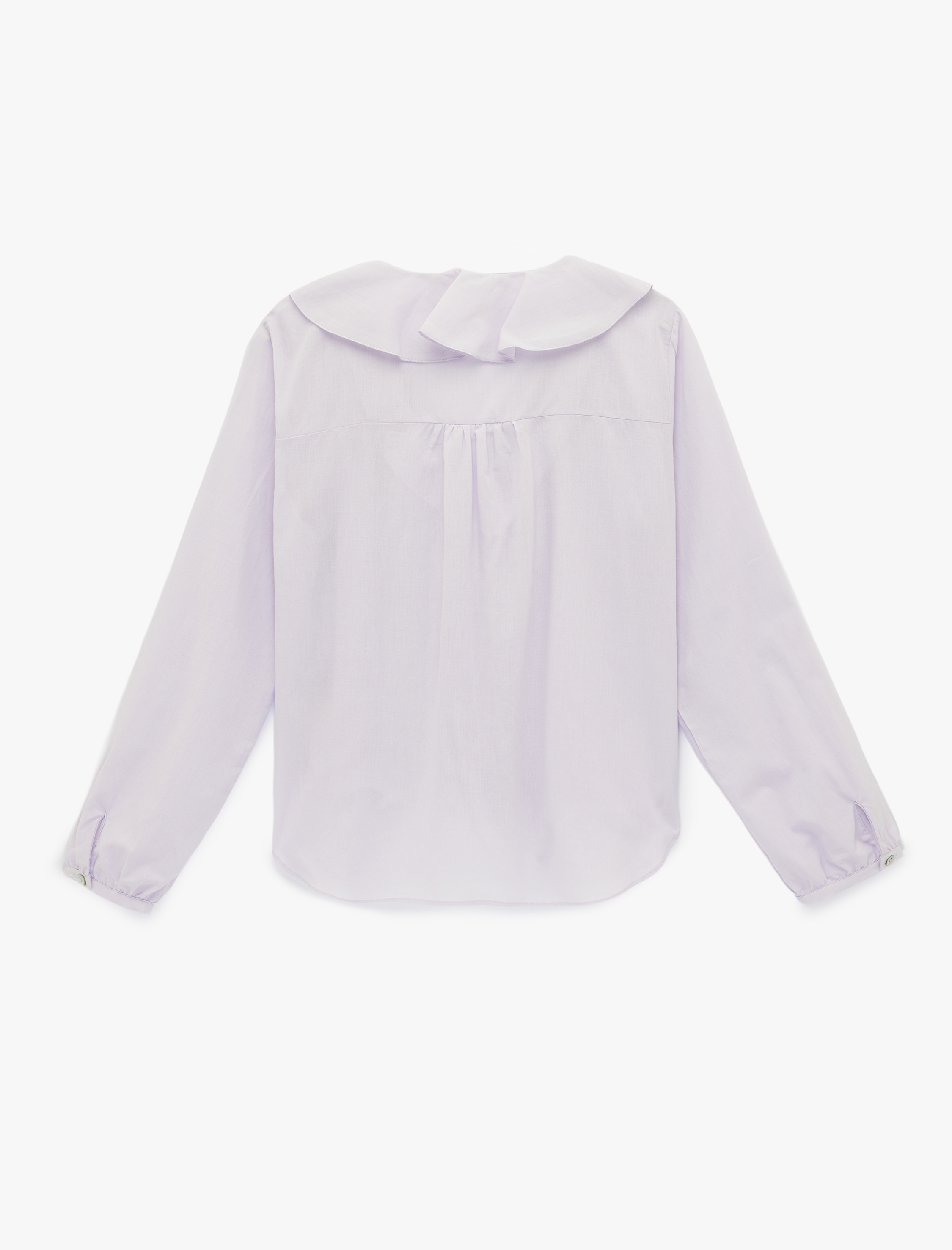   Volanlı Fırfırlı V Yaka Uzun Kollu Pamuklu Gömlek