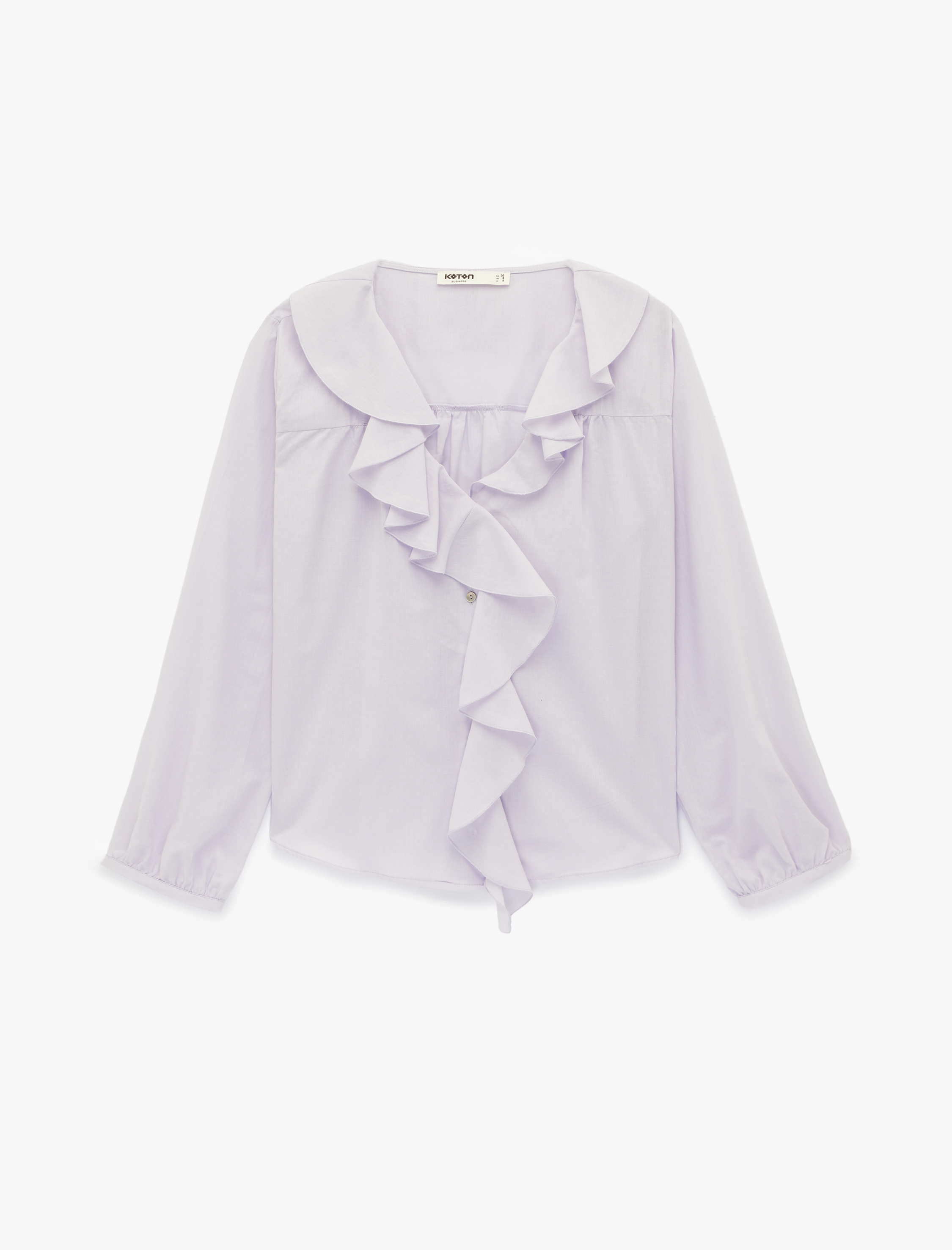   Volanlı Fırfırlı V Yaka Uzun Kollu Pamuklu Gömlek