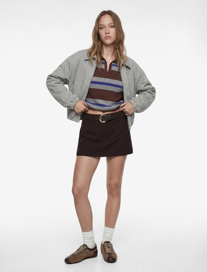  Klasik Yaka Rahat Kalıp Uzun Kollu Fermuarlı Sweatshirt