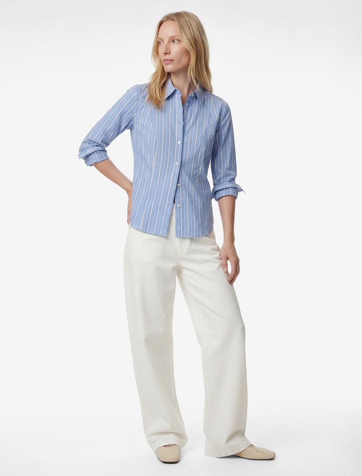  Slim Fit Uzun Kollu Klasik Yaka Çizgili Poplin Gömlek