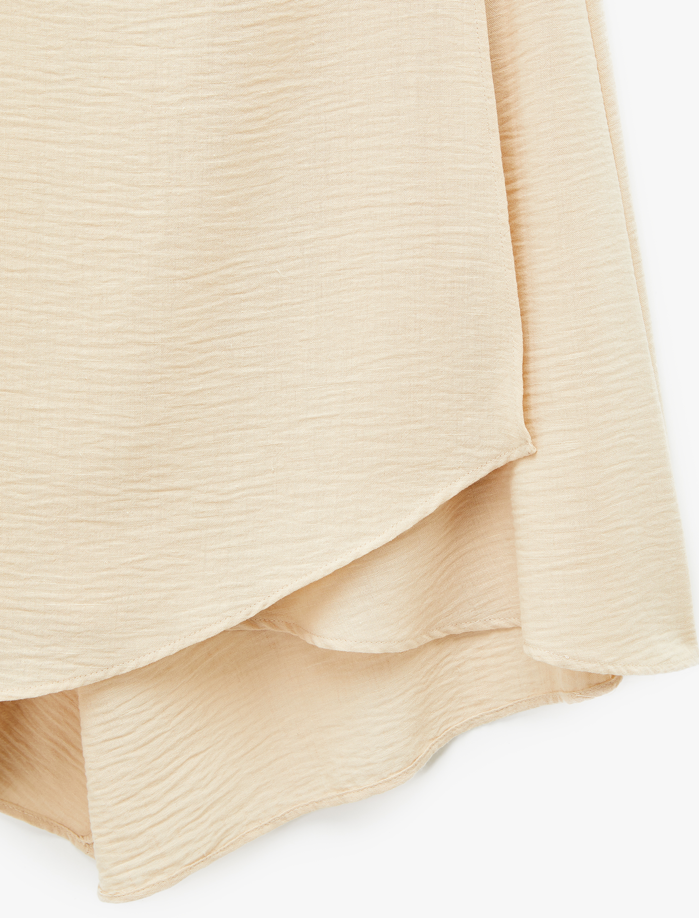   Keten Görünümlü Asimetrik Bağlama Detaylı Kruvaze Midi Etek