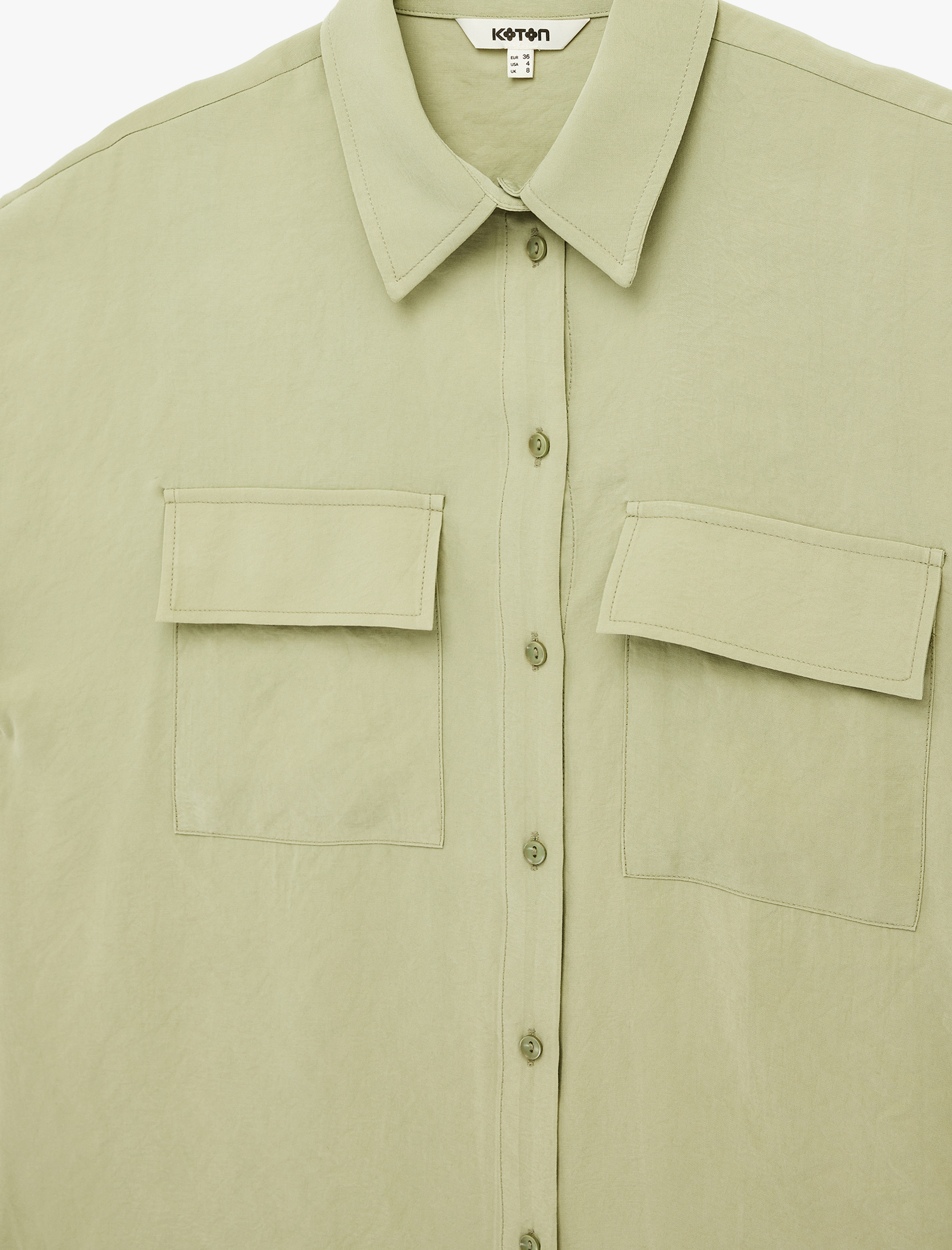   Kupro Viskon Kumaş Cep Detaylı Kısa Kollu Gömlek