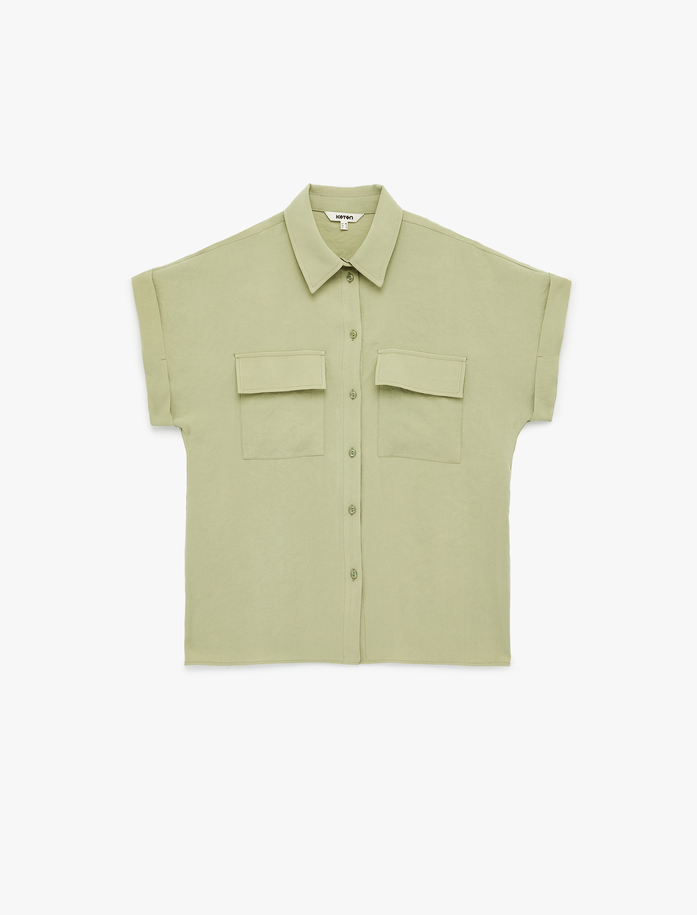   Kupro Viskon Kumaş Cep Detaylı Kısa Kollu Gömlek