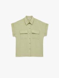 Kupro Viskon Kumaş Cep Detaylı Kısa Kollu Gömlek