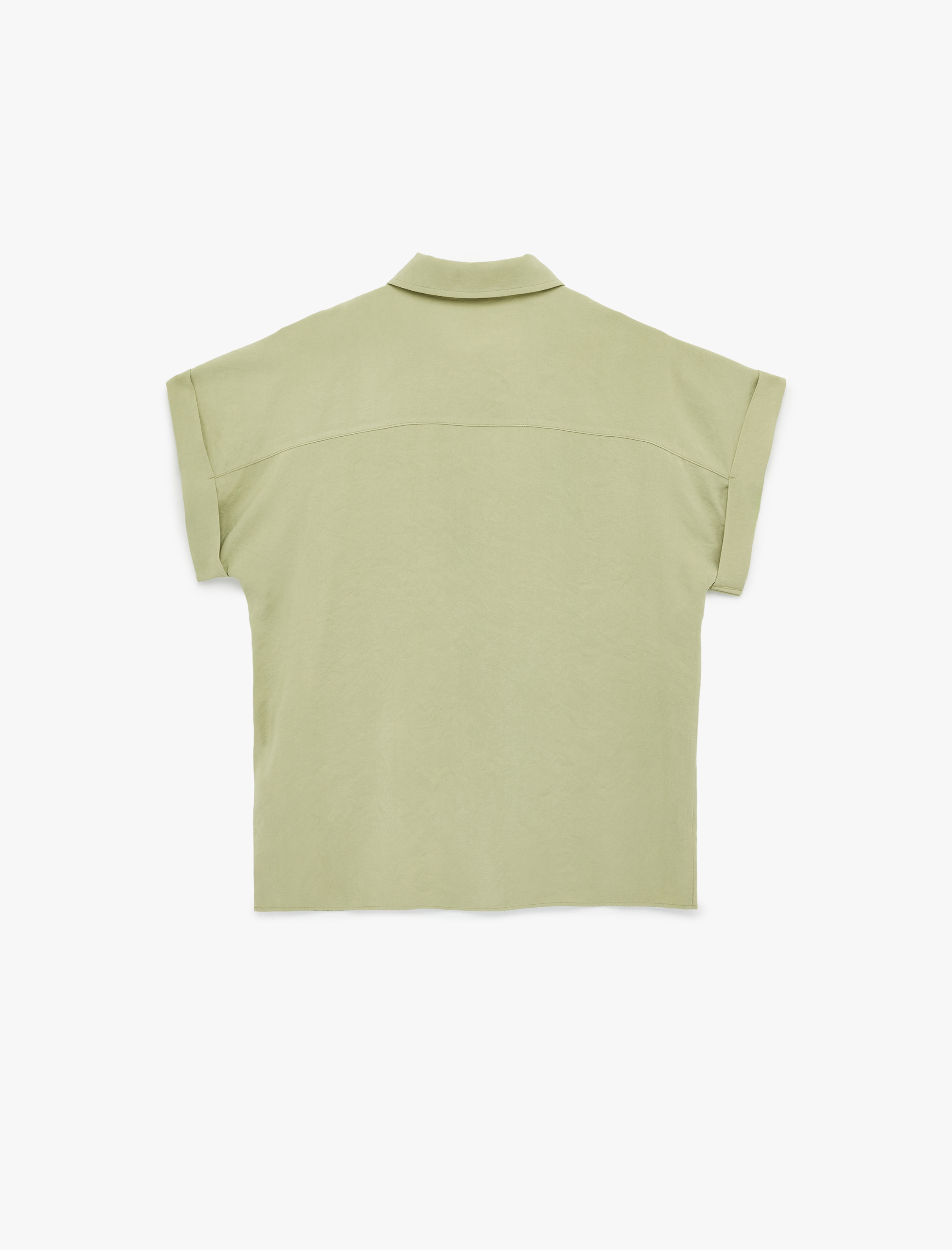   Kupro Viskon Kumaş Cep Detaylı Kısa Kollu Gömlek