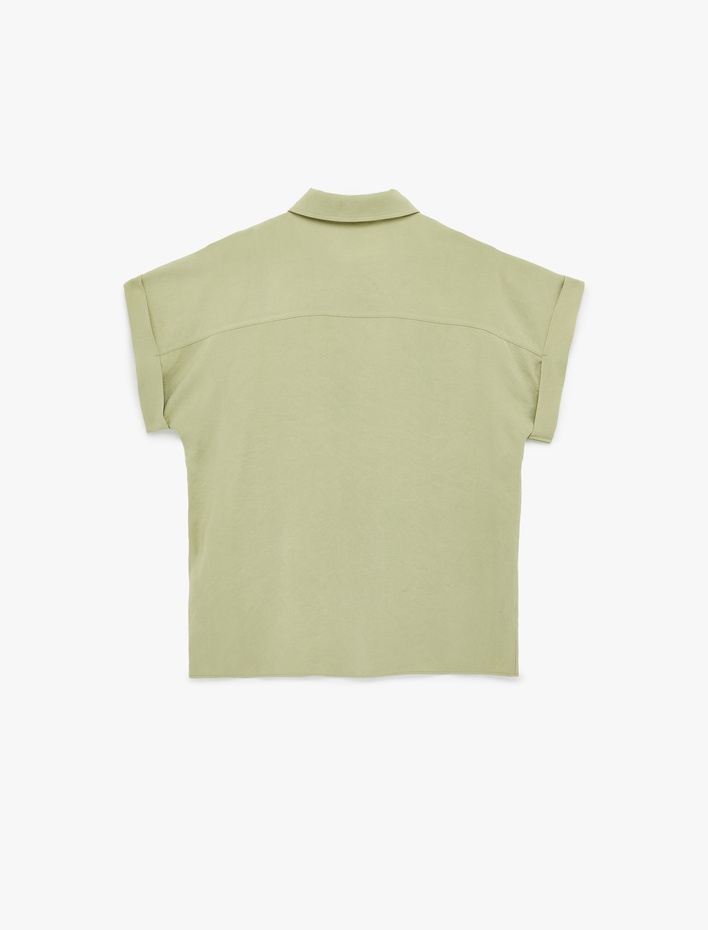  Kupro Viskon Kumaş Cep Detaylı Kısa Kollu Gömlek