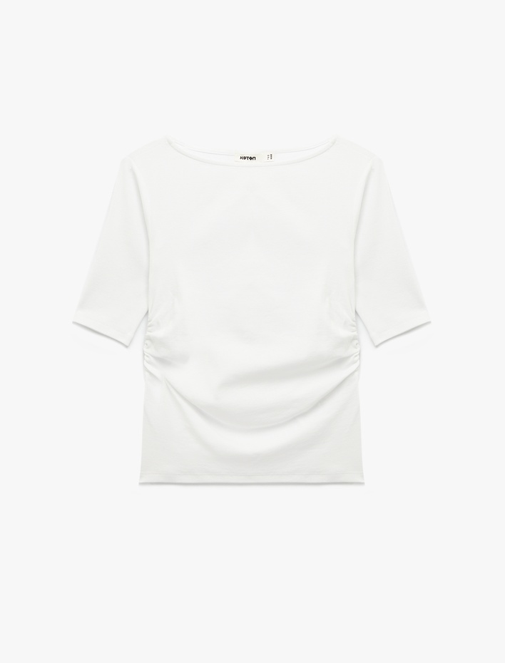  Slim Fit Pamuklu Kayık Yuvarlak Yaka Yarım Kollu Tişört