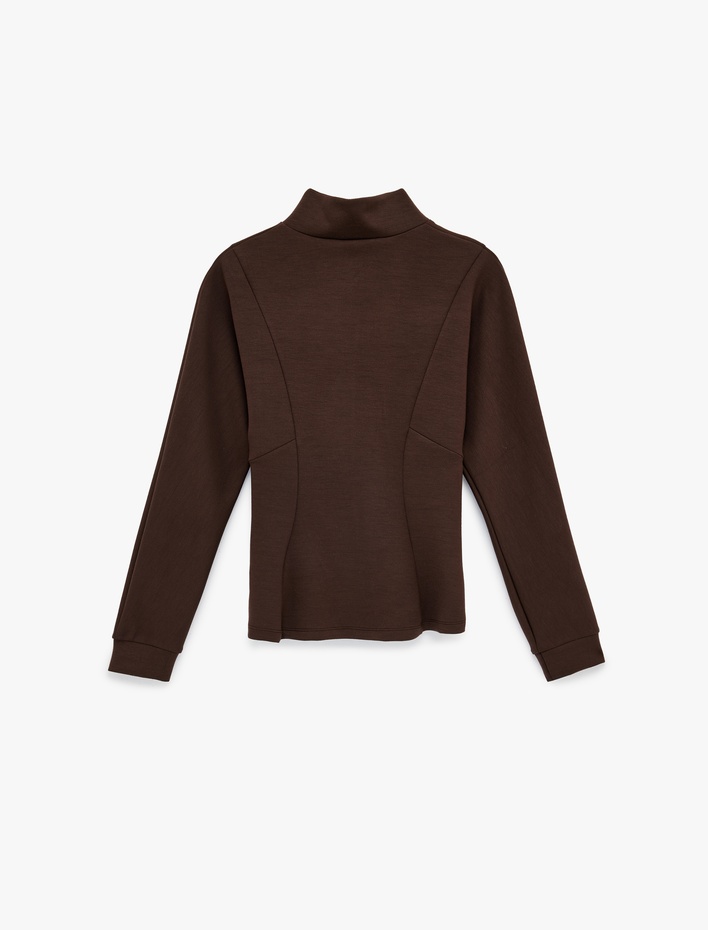  Modal Karışımlı Uzun Kollu Dik Yaka Fermuarlı Sweatshirt