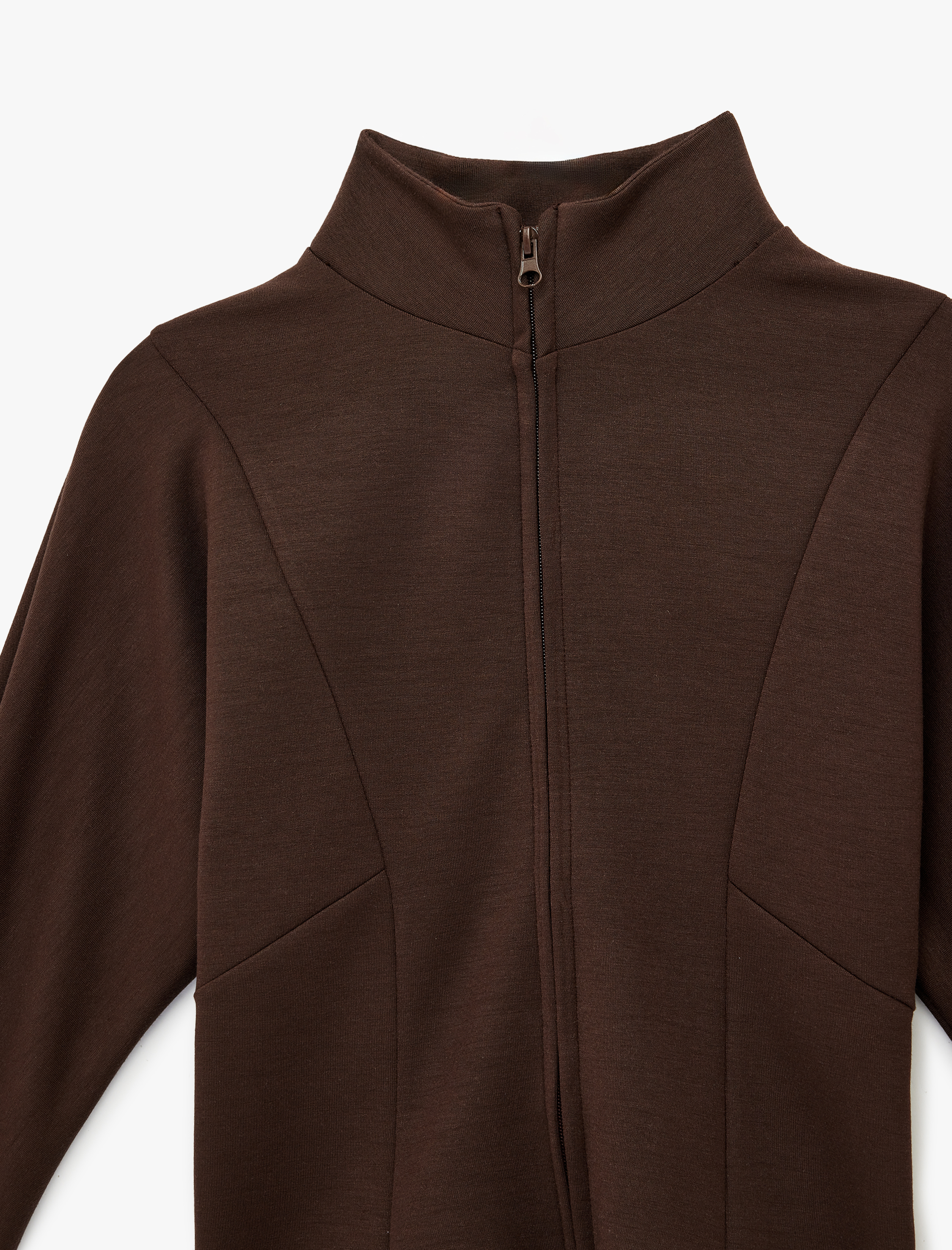   Modal Karışımlı Uzun Kollu Dik Yaka Fermuarlı Sweatshirt