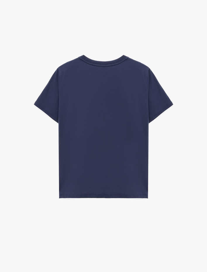  Pamuklu Bisiklet Yaka Kısa Kollu Bisiklet Yaka Kelebek Baskılı Tişört