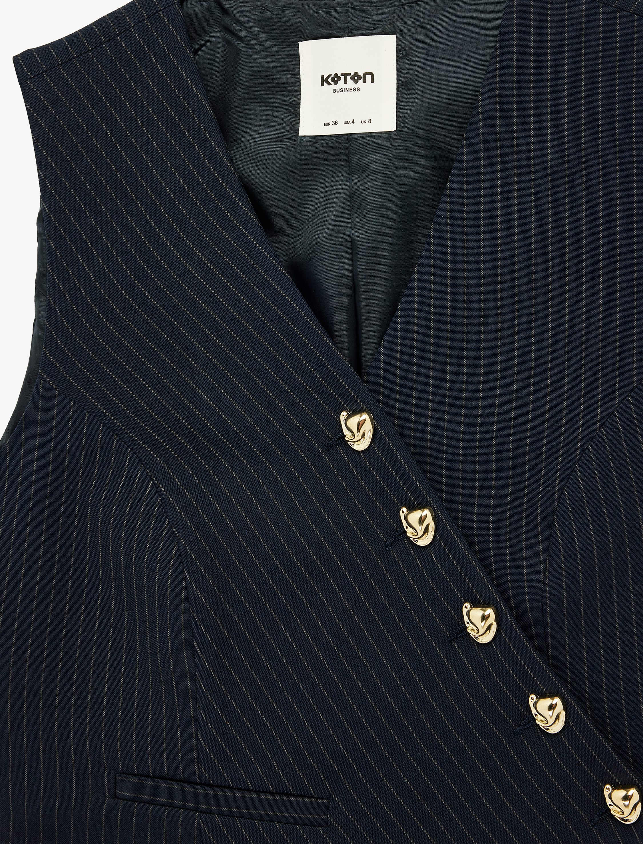   Metal Aksesuarlı Düğmeli Kolsuz Asimetrik Kruvaze Yaka Yelek