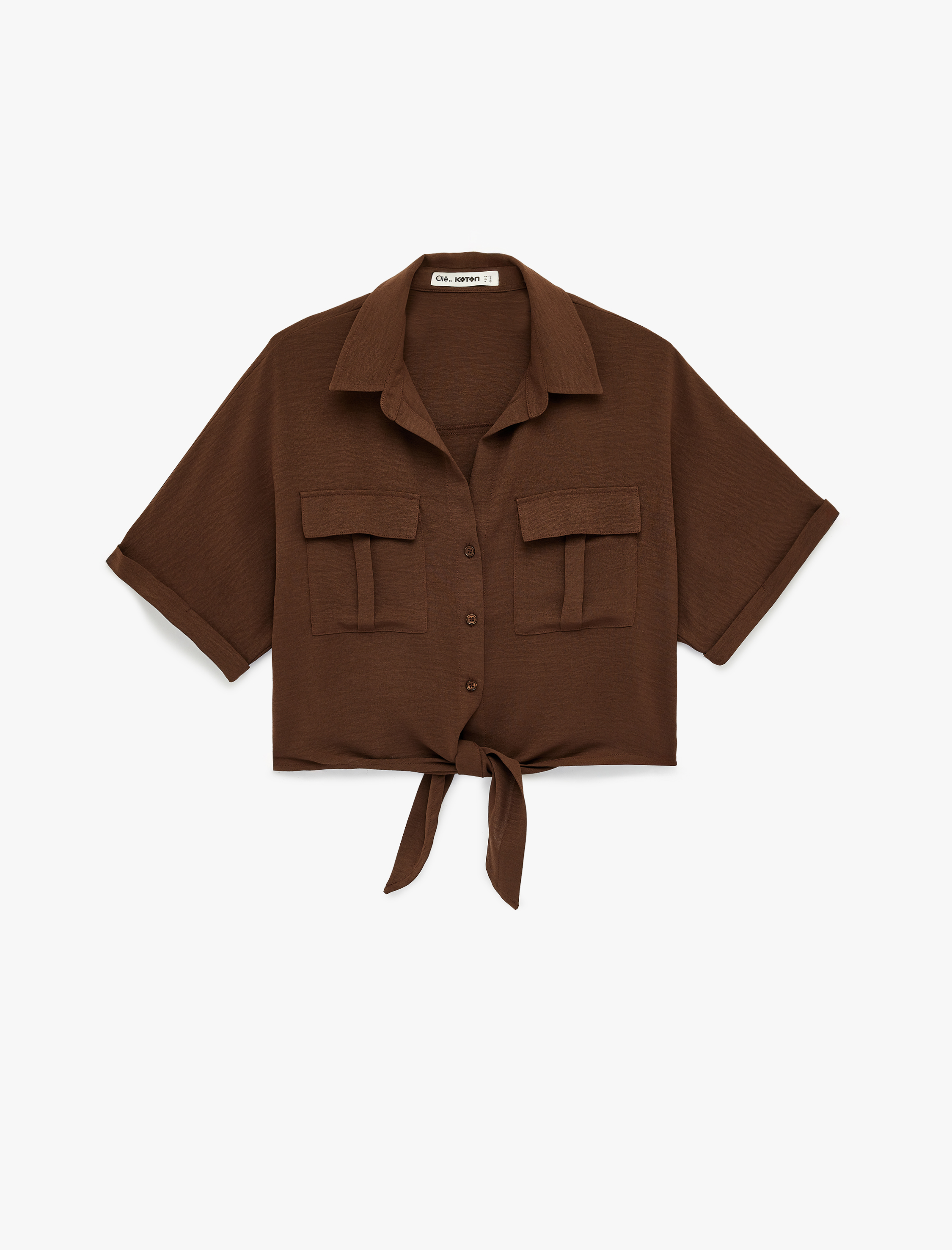   Aerobin Kumaş Rahat Kalıp Kısa Kollu Bağlama Detaylı Cepli Yazlık Gömlek