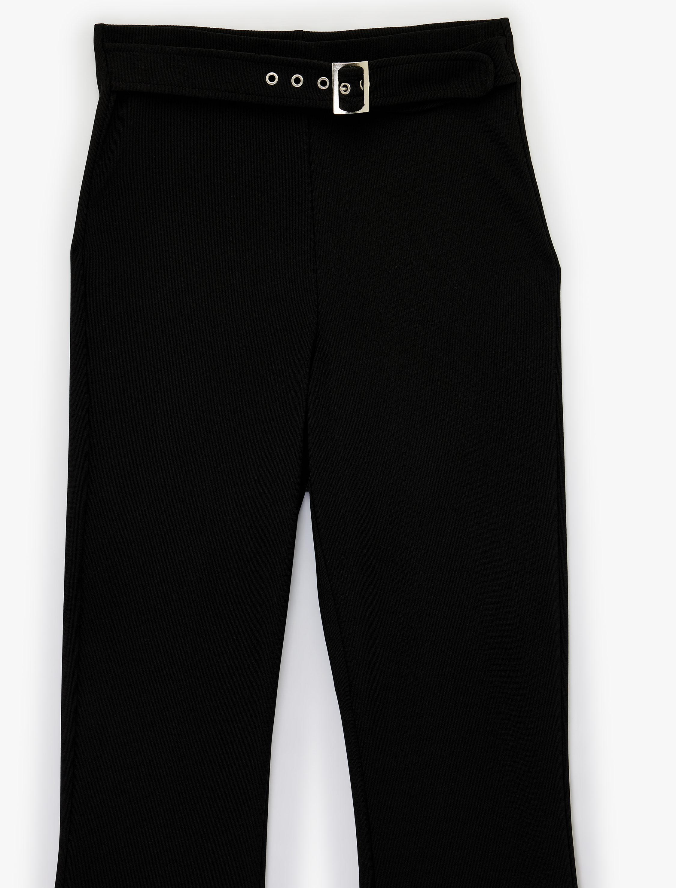   Slim Fit Yüksek Bel Kemerli İspanyol Paça Kumaş Pantolon