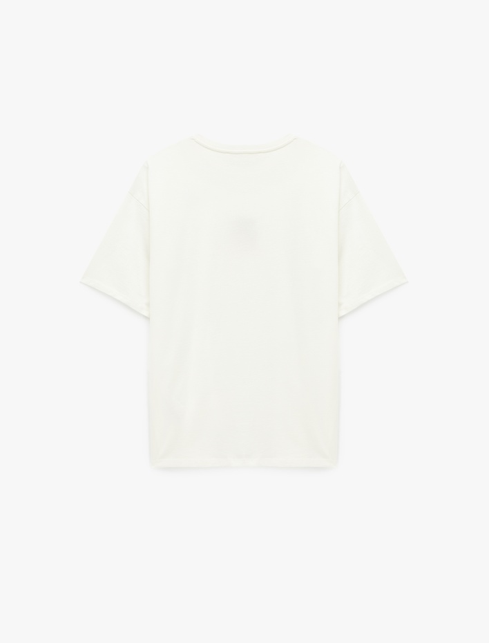  Kısa Kollu Ayıcık Nakışlı Bisiklet Yaka Pamuklu Oversize Tişört