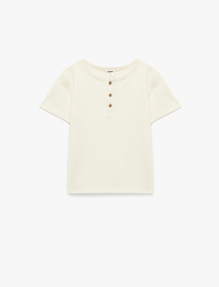 Erkek Bebek Düğmeli Kısa Kollu Bisiklet Yaka Pamuklu Tişört