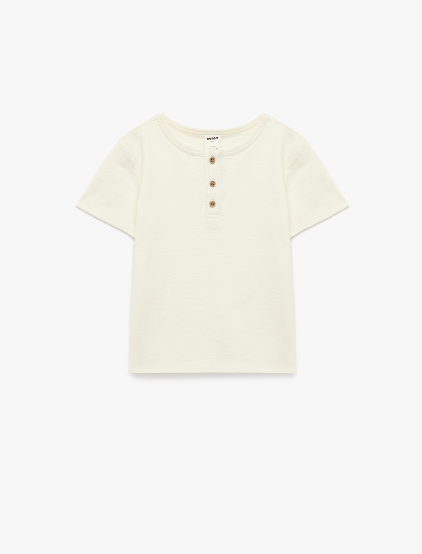 Koton Erkek Bebek Düğmeli Kısa Kollu Bisiklet Yaka Pamuklu T-Shirt