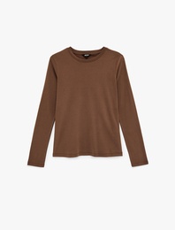 Pamuklu Bisiklet Yaka Uzun Kollu Tişört