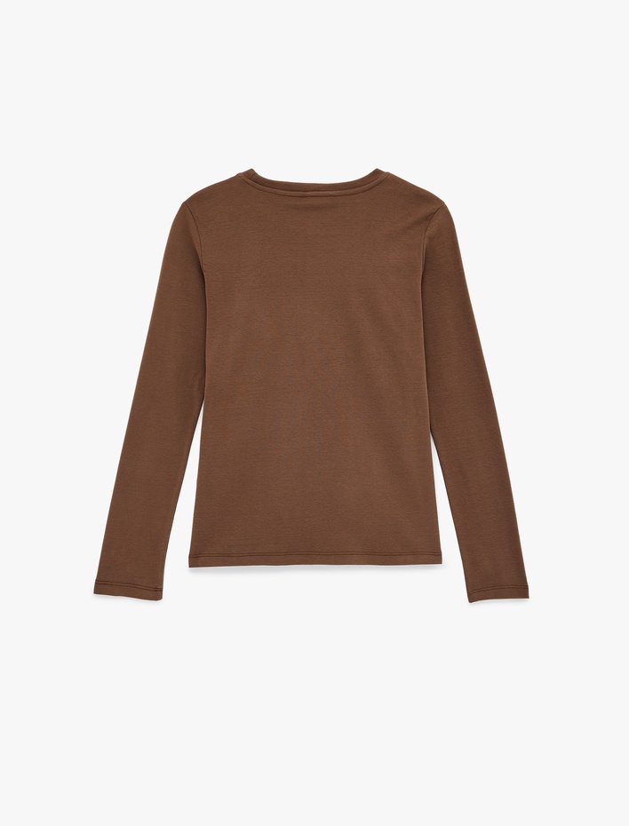  Pamuklu Bisiklet Yaka Uzun Kollu Tişört