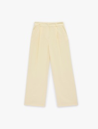 Pile Detaylı Cepli Yüksek Bel Geniş Paça Palazzo Pantolon