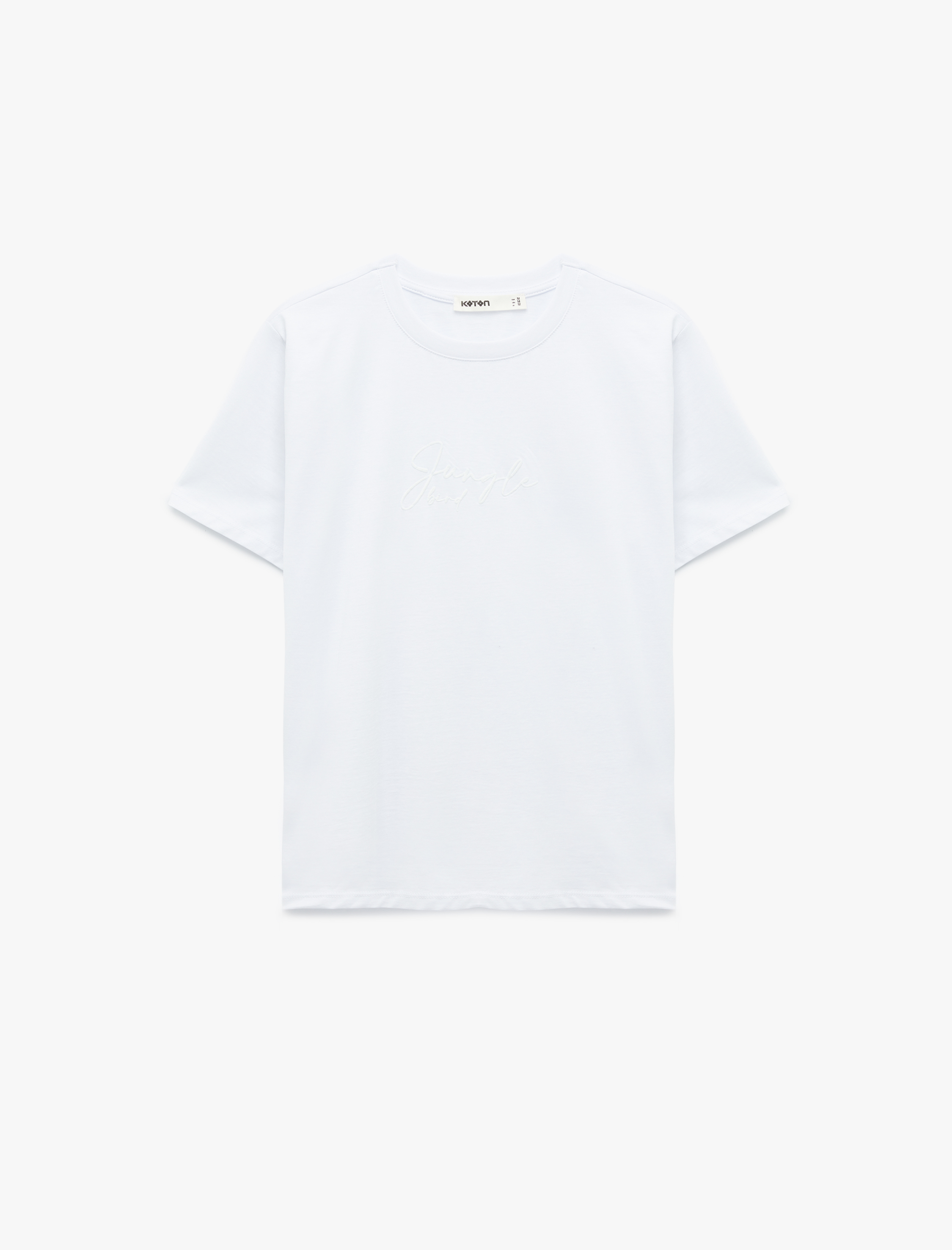   Pamuklu Kısa Kollu Bisiklet Yaka Kabartma Baskı Detaylı Tişört