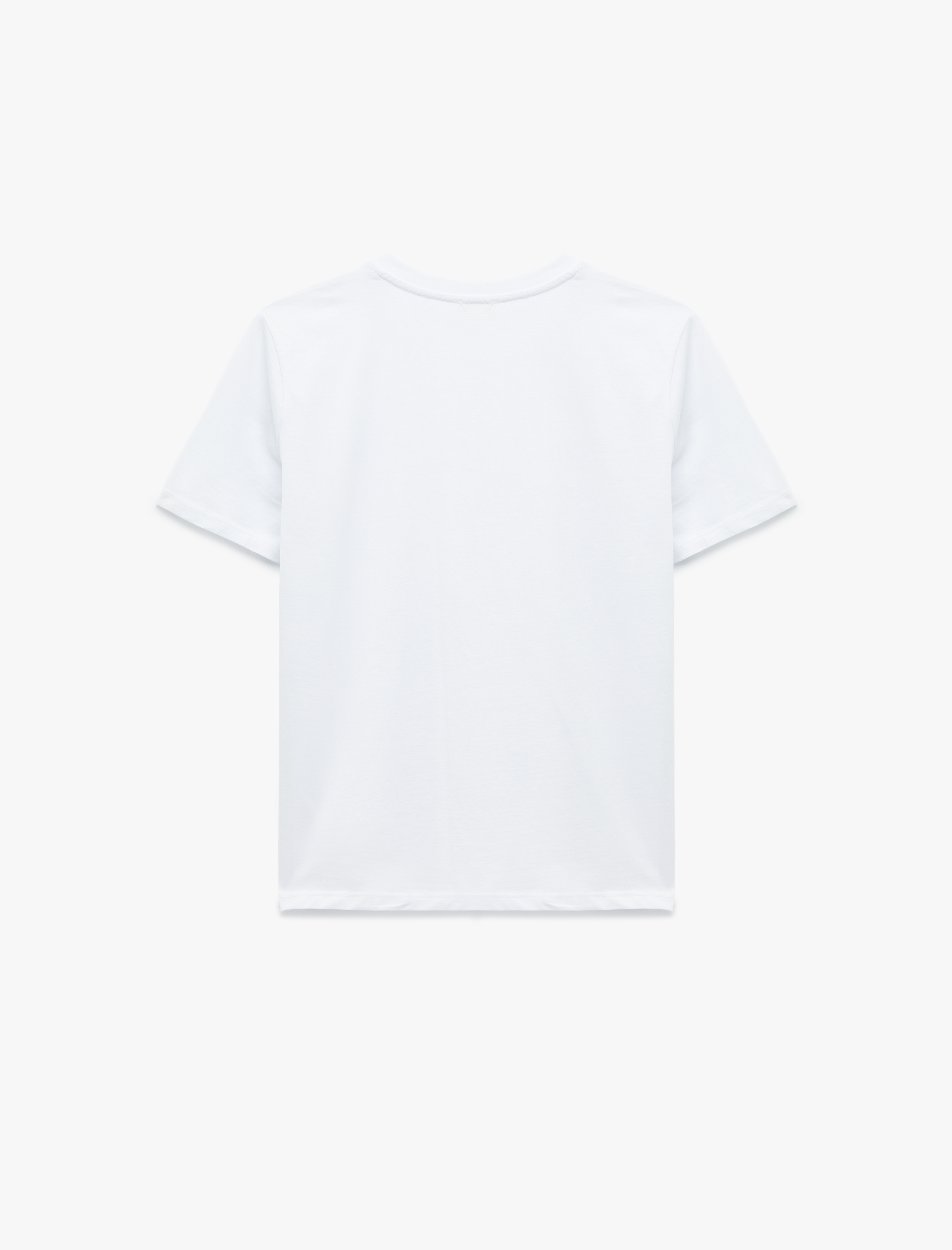   Pamuklu Kısa Kollu Bisiklet Yaka Kabartma Baskı Detaylı Tişört