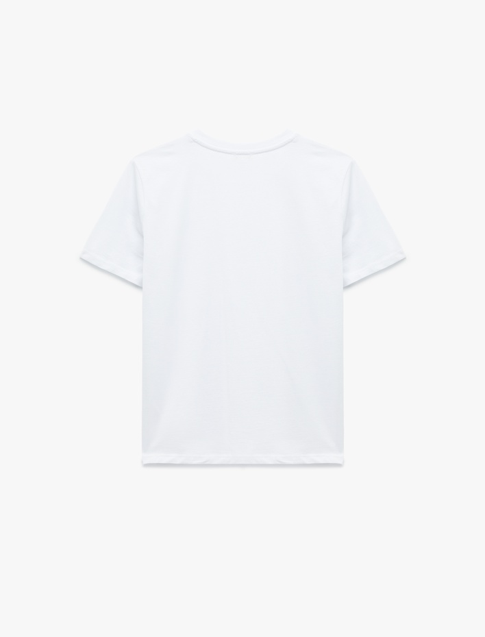  Pamuklu Kısa Kollu Bisiklet Yaka Kabartma Baskı Detaylı Tişört