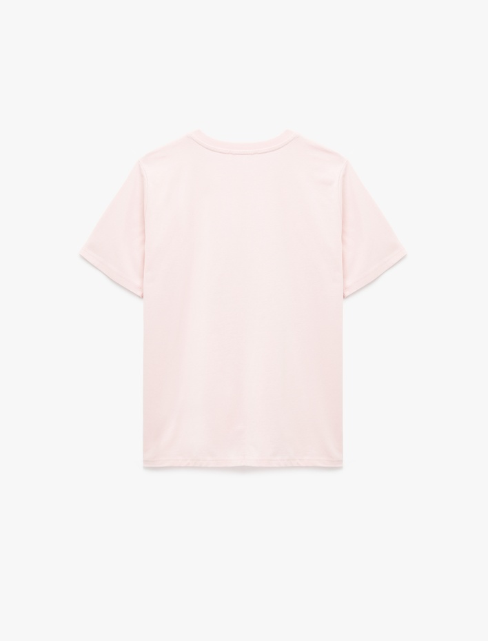  Pamuklu Bisiklet Yaka İşleme Detaylı Kısa Kollu Tişört