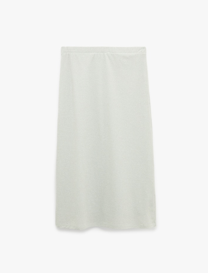  İnce Metalik İplik Detaylı Parıltılı Midi A Kesim Etek