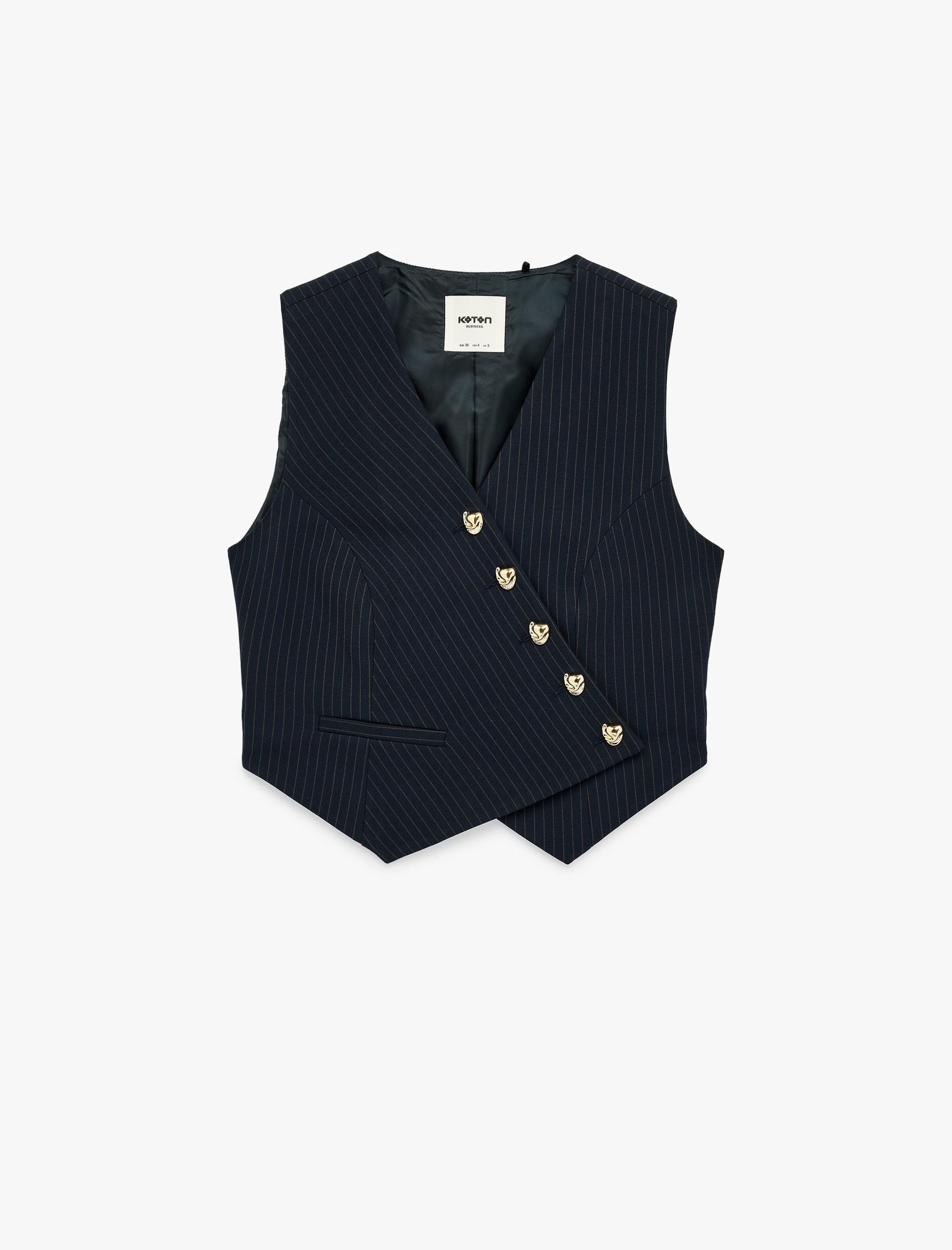   Metal Aksesuarlı Düğmeli Kolsuz Asimetrik Kruvaze Yaka Yelek