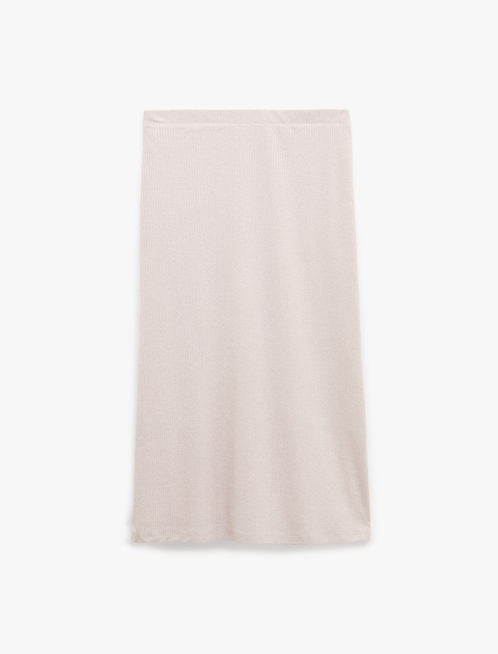  İnce Metalik İplik Detaylı Parıltılı Midi A Kesim Etek