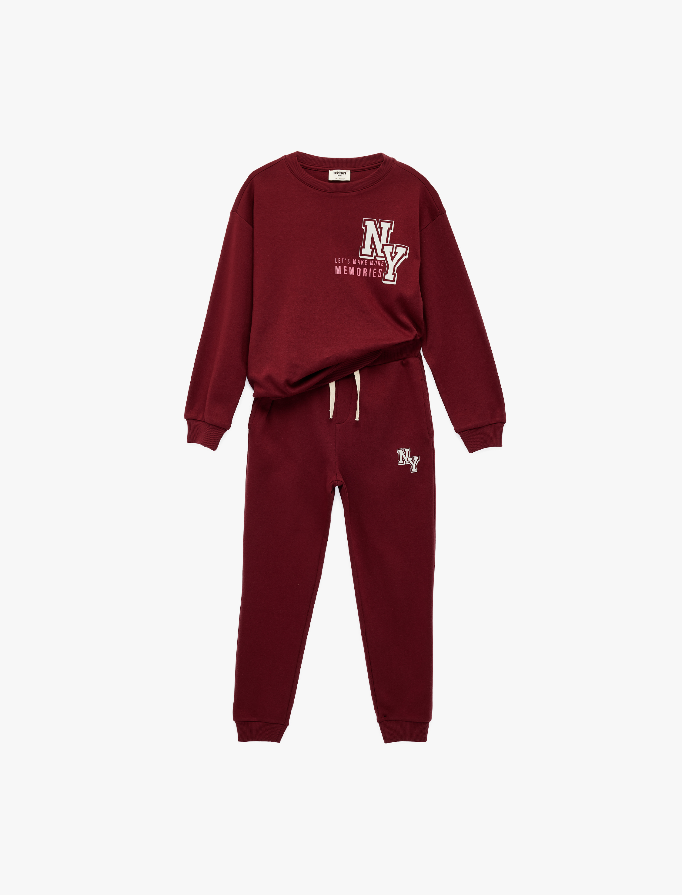  Erkek Çocuk Pamuklu Uzun Kollu Bisiklet Yaka Beli Bağcıklı Baskılı Eşofman Takımı