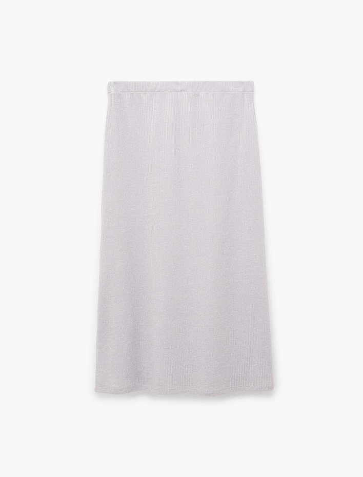  İnce Metalik İplik Detaylı Parıltılı Midi A Kesim Etek