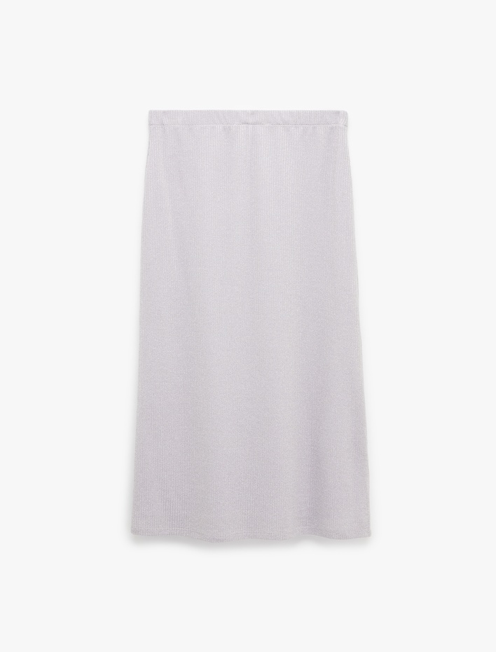  İnce Metalik İplik Detaylı Parıltılı Midi A Kesim Etek