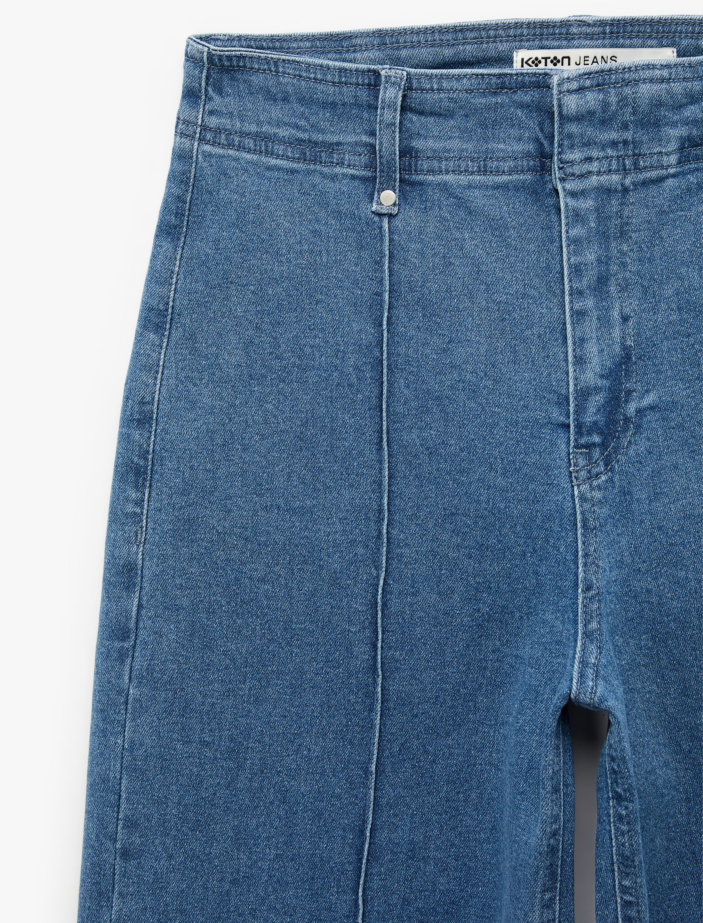   Nervürlü Yüksek Bel Rahat Kalıp Bol Paça Denim Pantolon - Culotte Jeans
