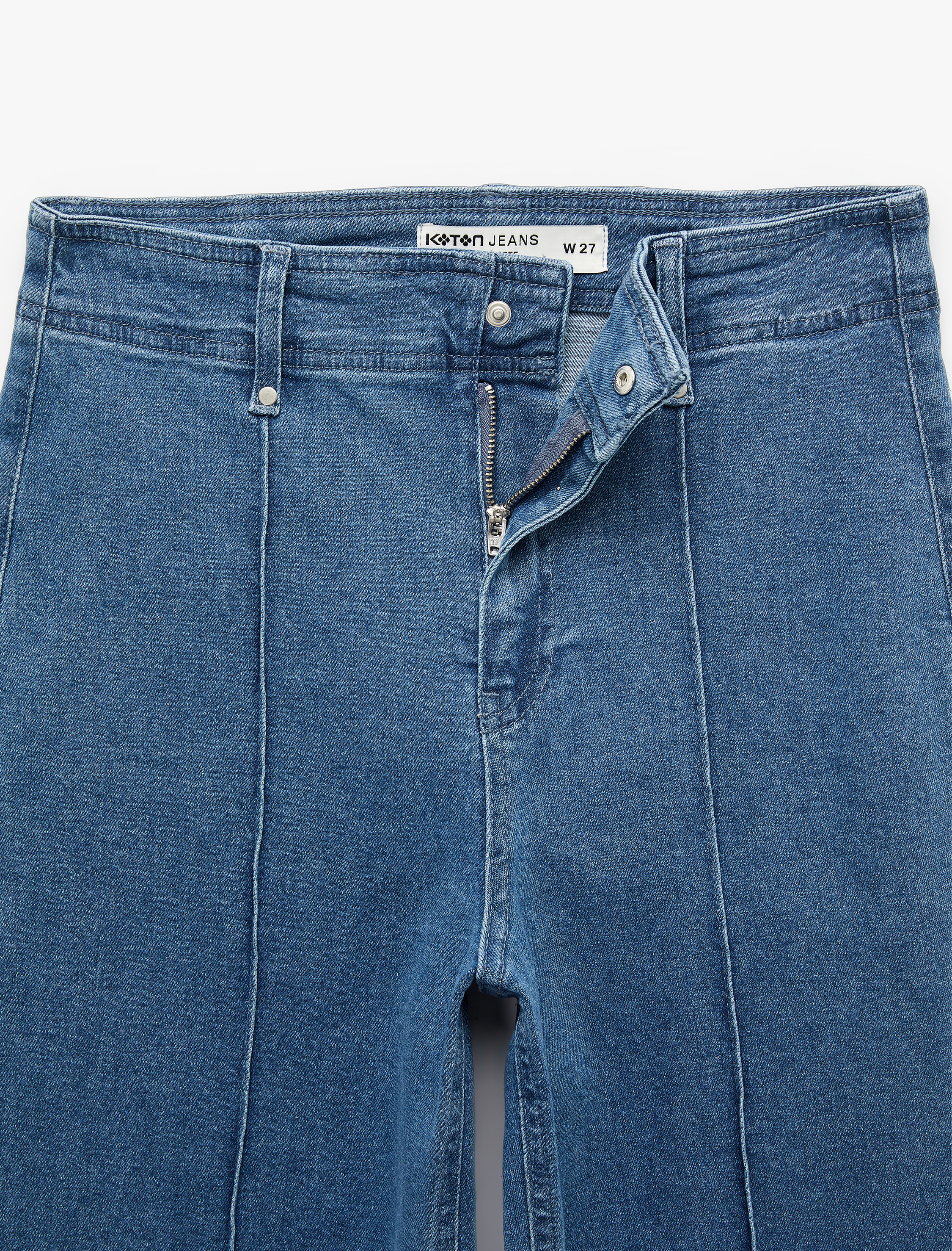   Nervürlü Yüksek Bel Rahat Kalıp Bol Paça Denim Pantolon - Culotte Jeans