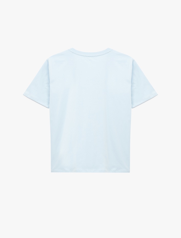  Pamuklu Kısa Kollu Bisiklet Yaka Deniz Kabuğu Baskılı Tişört