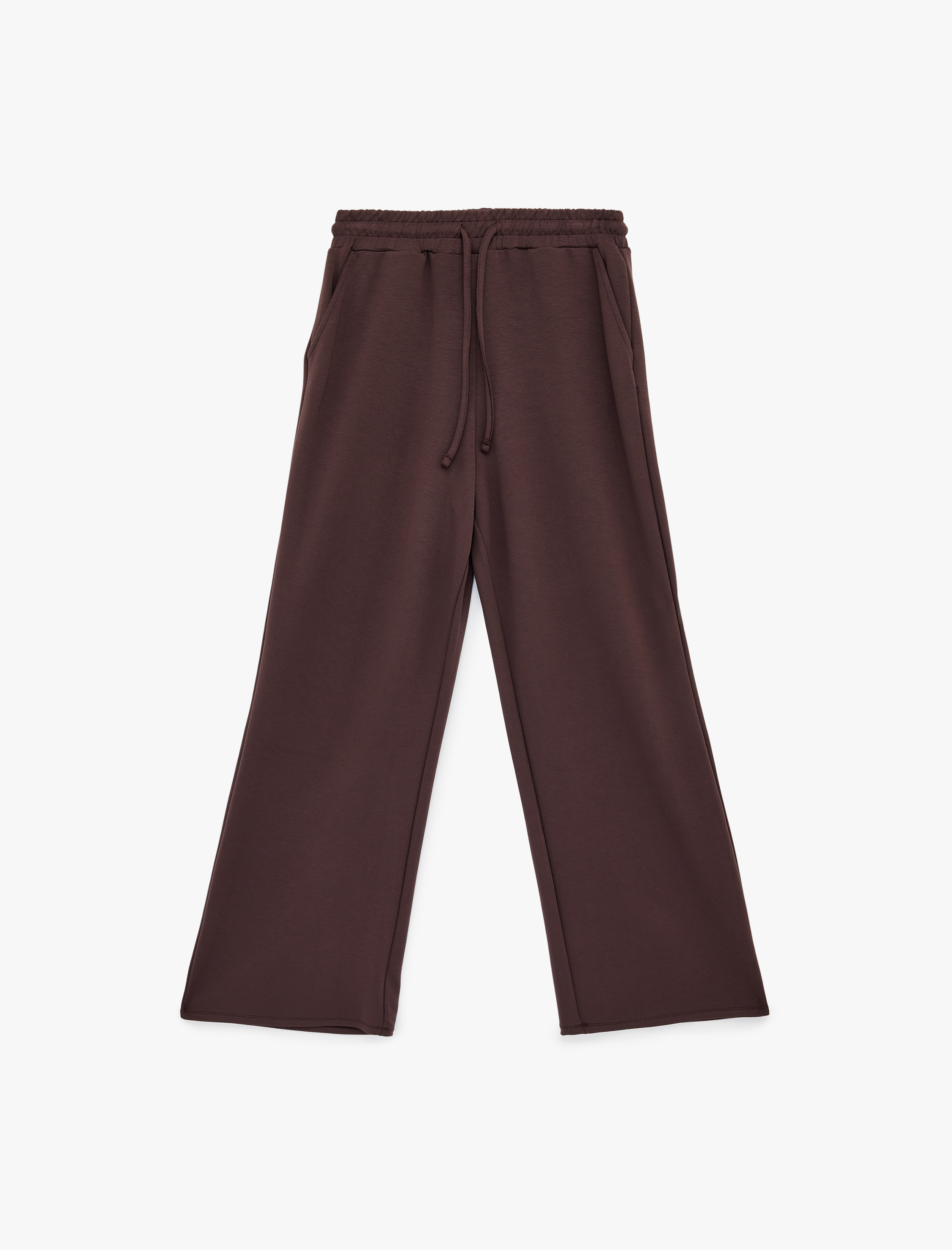   Yüksek Bel Bağcıklı Cepli Geniş Paça Spor Eşofman Altı