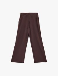 Yüksek Bel Bağcıklı Cepli Geniş Paça Spor Eşofman Altı