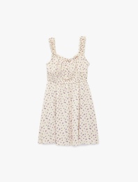 Gipeli ı Kare Yaka Çiçekli Askılı Elbise