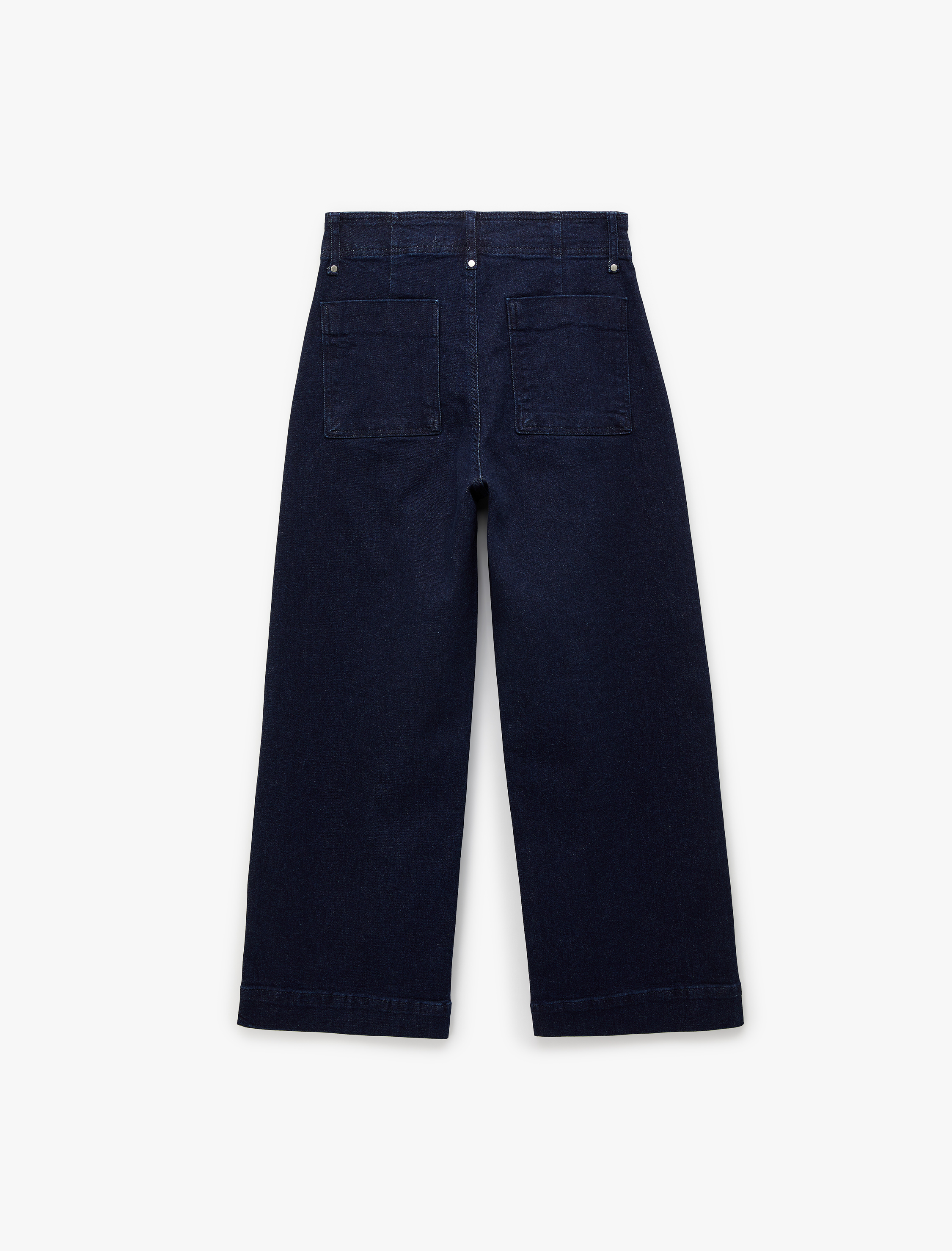   Nervürlü Yüksek Bel Rahat Kalıp Bol Paça Denim Pantolon - Culotte Jeans