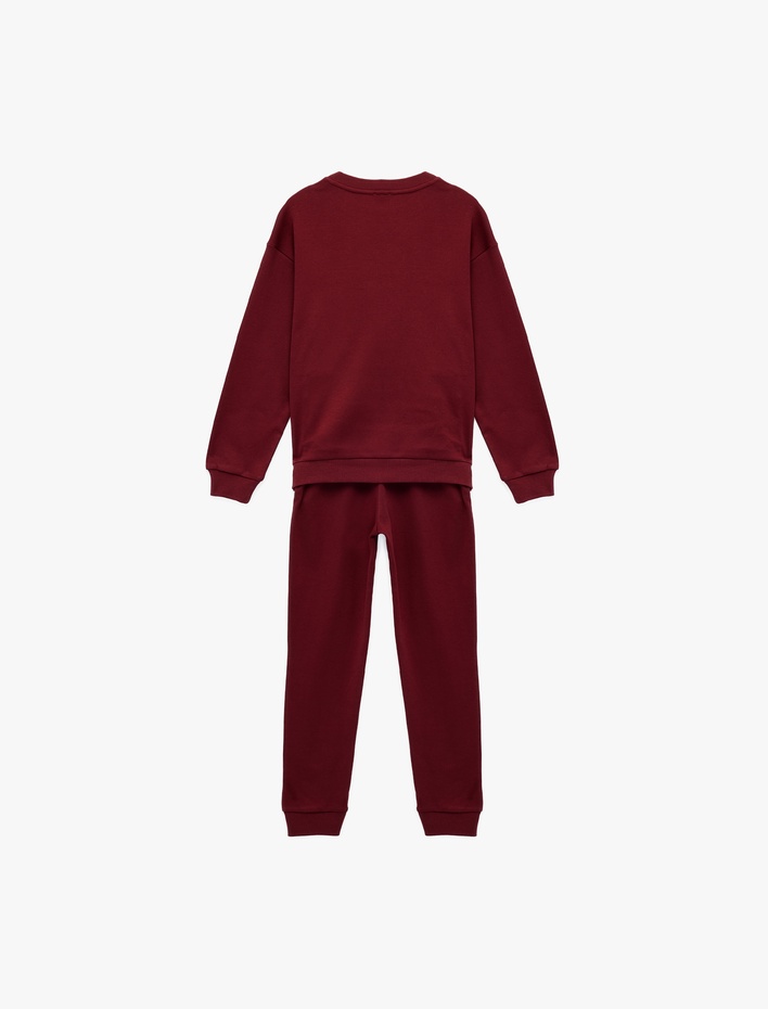 Erkek Çocuk Pamuklu Uzun Kollu Bisiklet Yaka Beli Bağcıklı Baskılı Eşofman Takımı