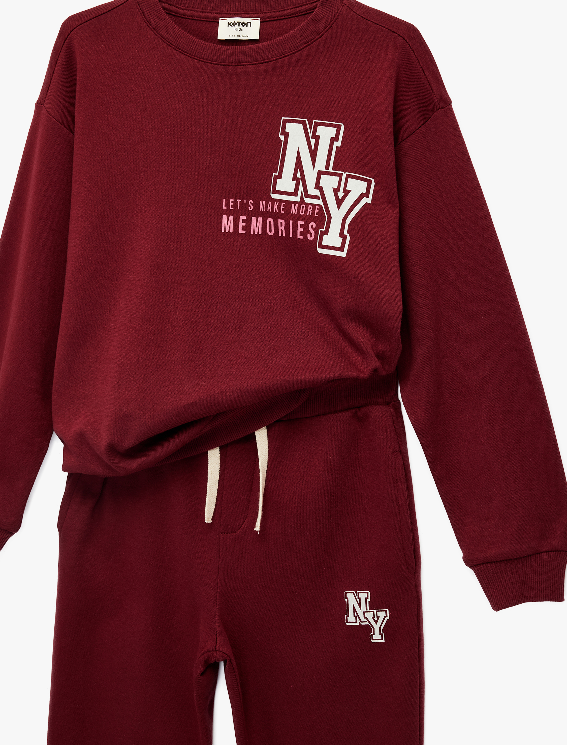  Erkek Çocuk Pamuklu Uzun Kollu Bisiklet Yaka Beli Bağcıklı Baskılı Eşofman Takımı