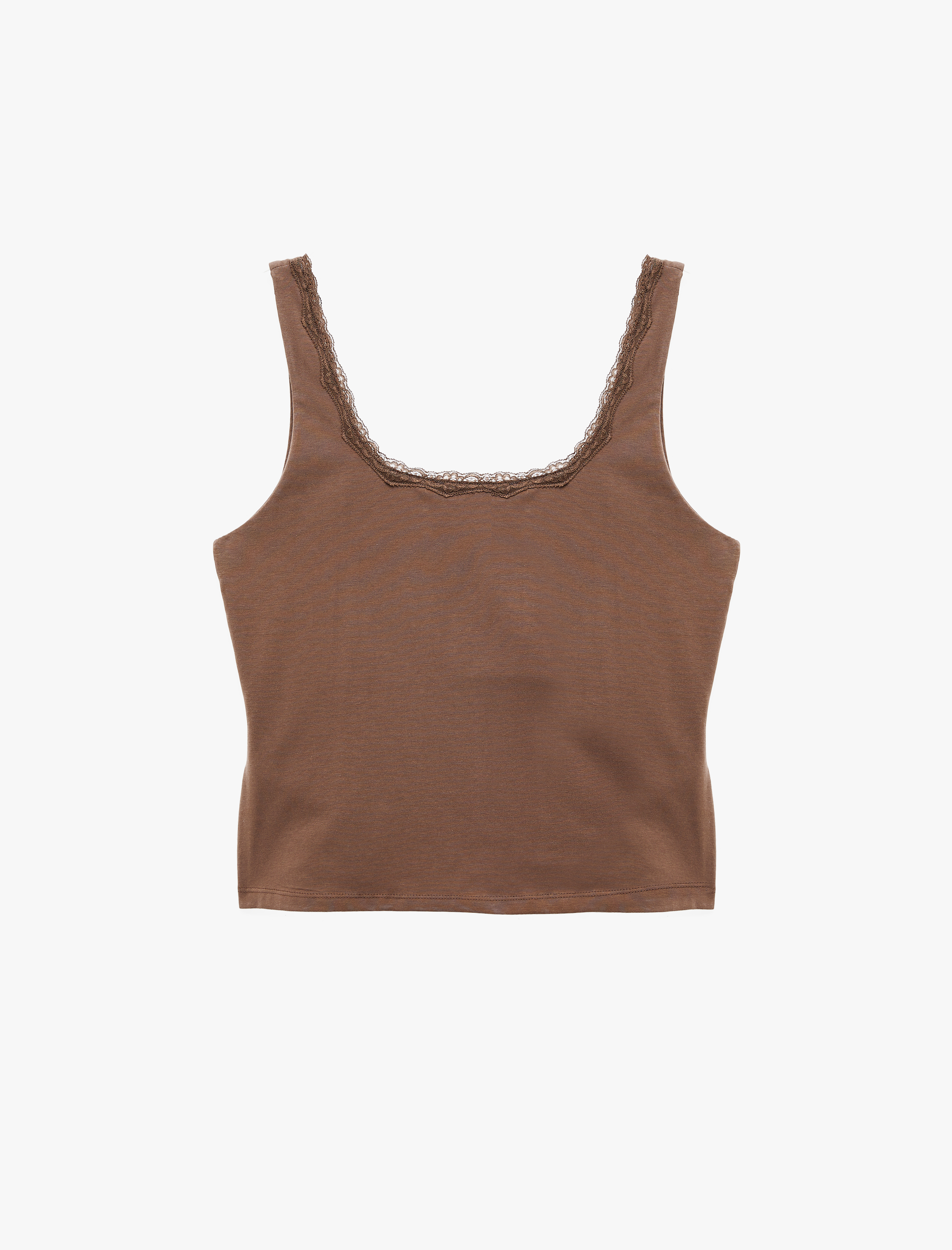   Slim Fit Pamuklu U Yaka Dantel Detaylı Kolsuz Bluz