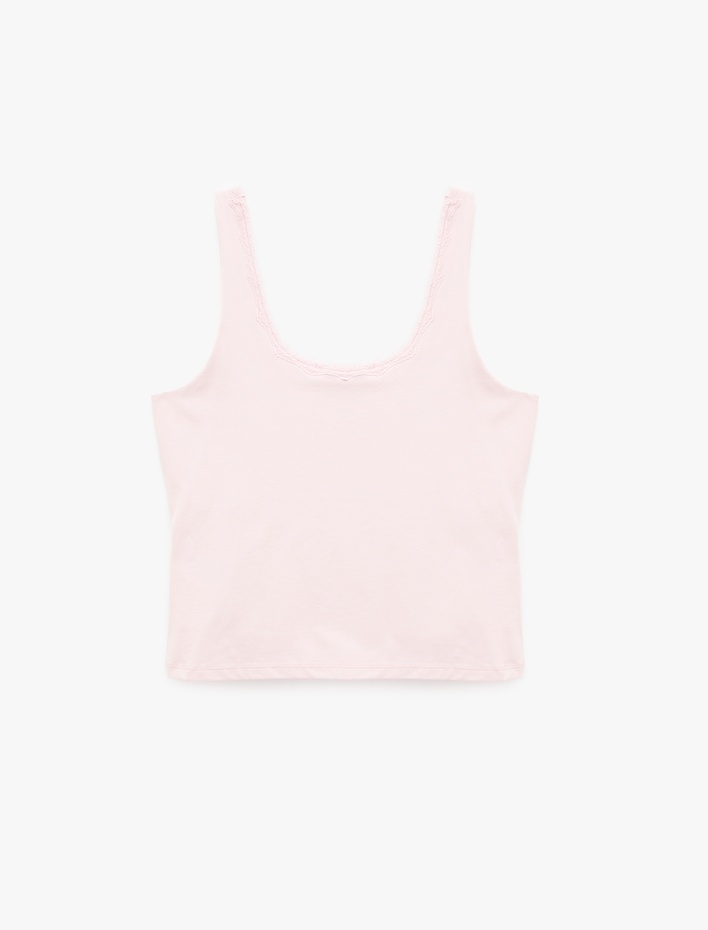  Slim Fit Pamuklu U Yaka Dantel Detaylı Kolsuz Bluz