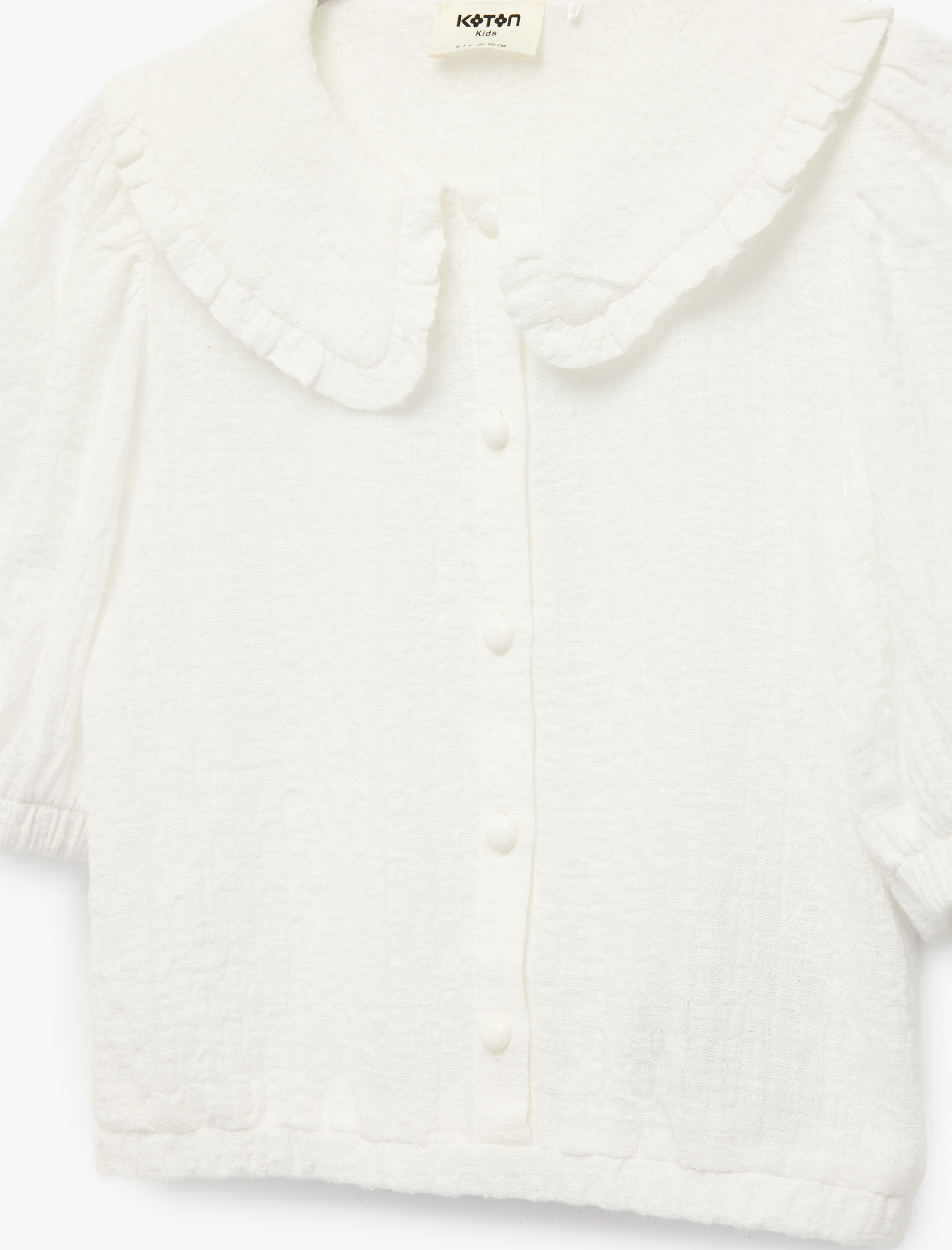  Kız Çocuk Viskon Karışımlı  Kısa Kollu Düğmeli Crop Bebe Yaka Bluz