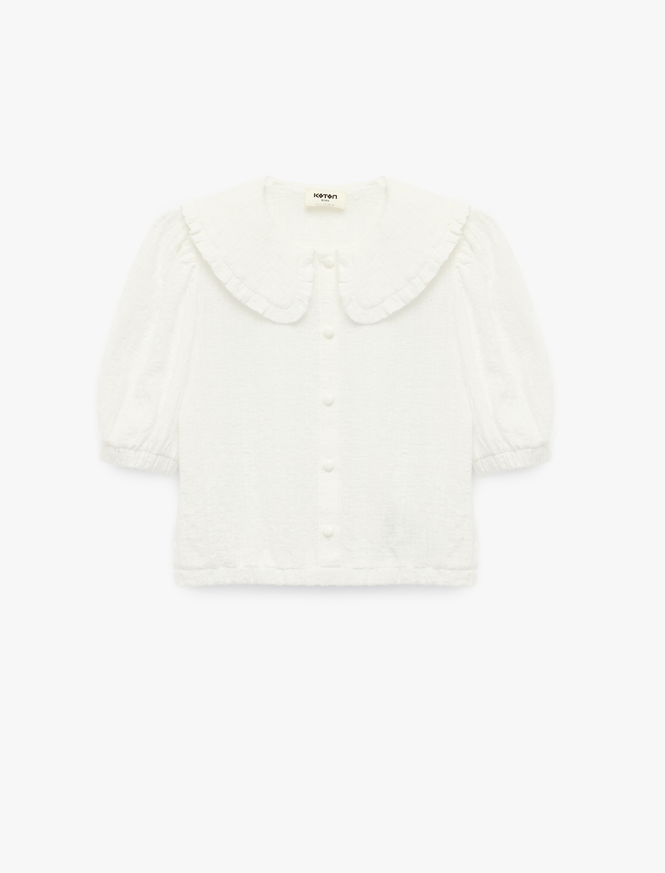  Kız Çocuk Viskon Karışımlı  Kısa Kollu Düğmeli Crop Bebe Yaka Bluz