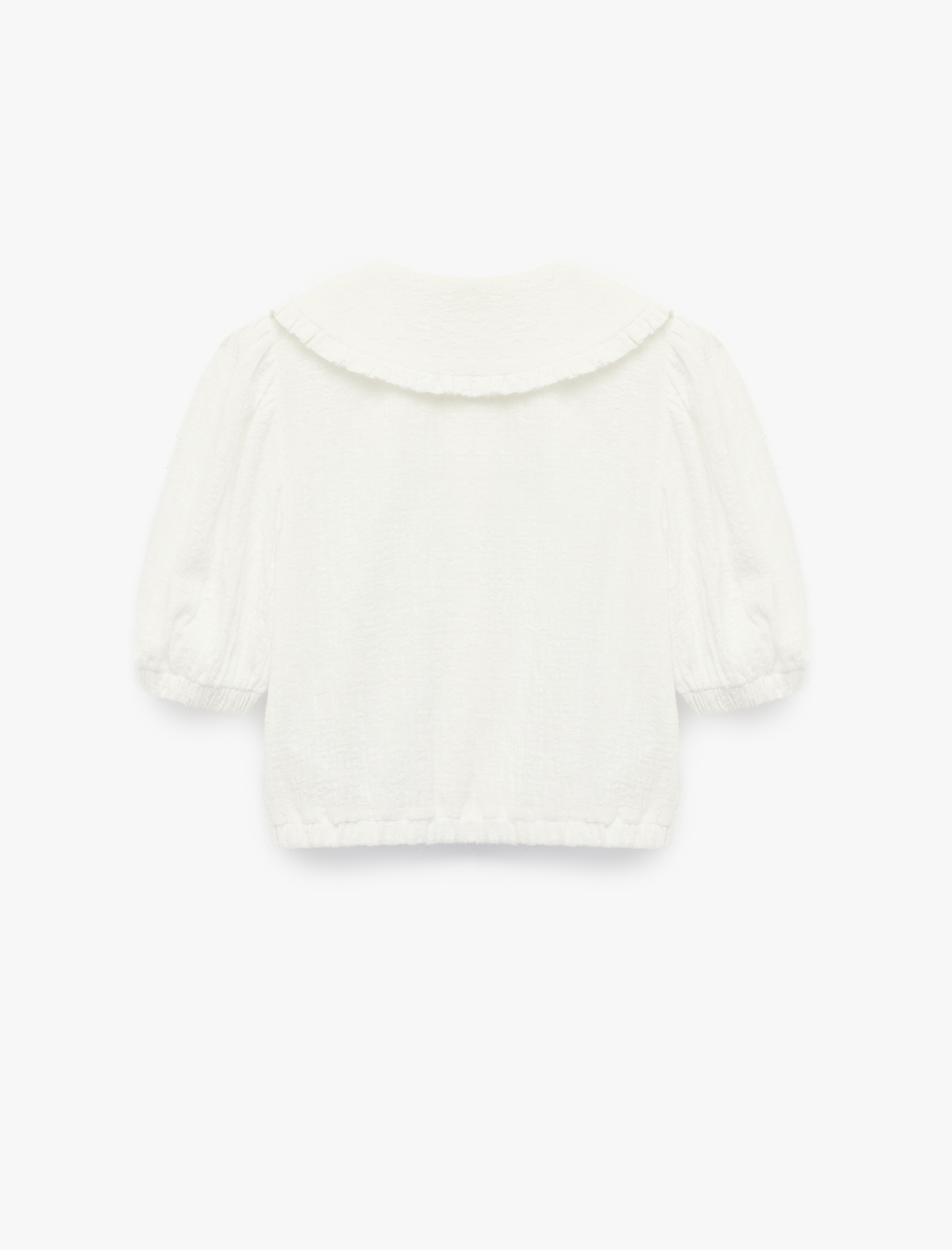  Kız Çocuk Viskon Karışımlı  Kısa Kollu Düğmeli Crop Bebe Yaka Bluz