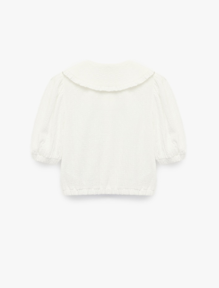 Kız Çocuk Viskon Karışımlı  Kısa Kollu Düğmeli Crop Bebe Yaka Bluz