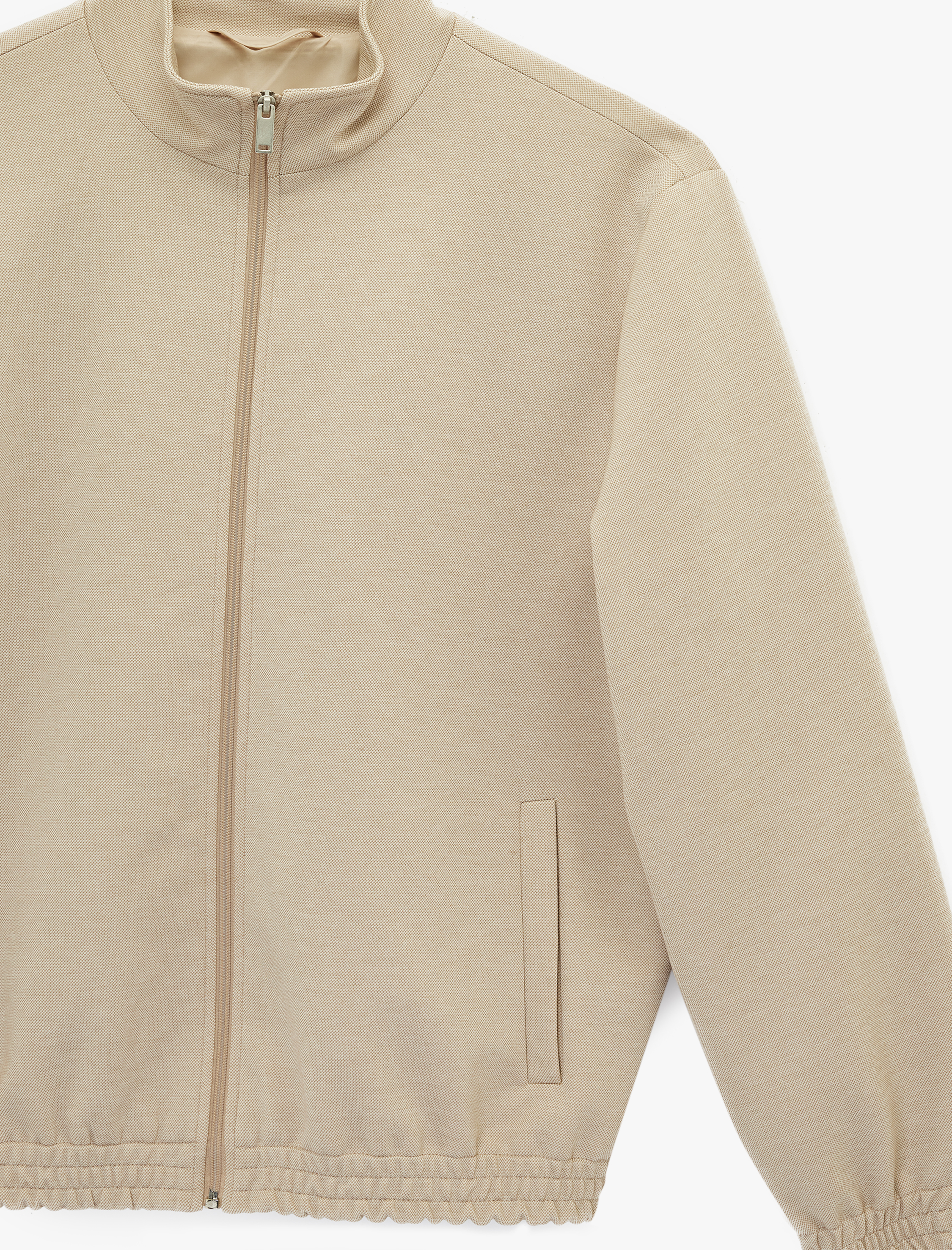   Uzun Kollu Cepli Dik Yaka Fermuarlı Slim Ceket