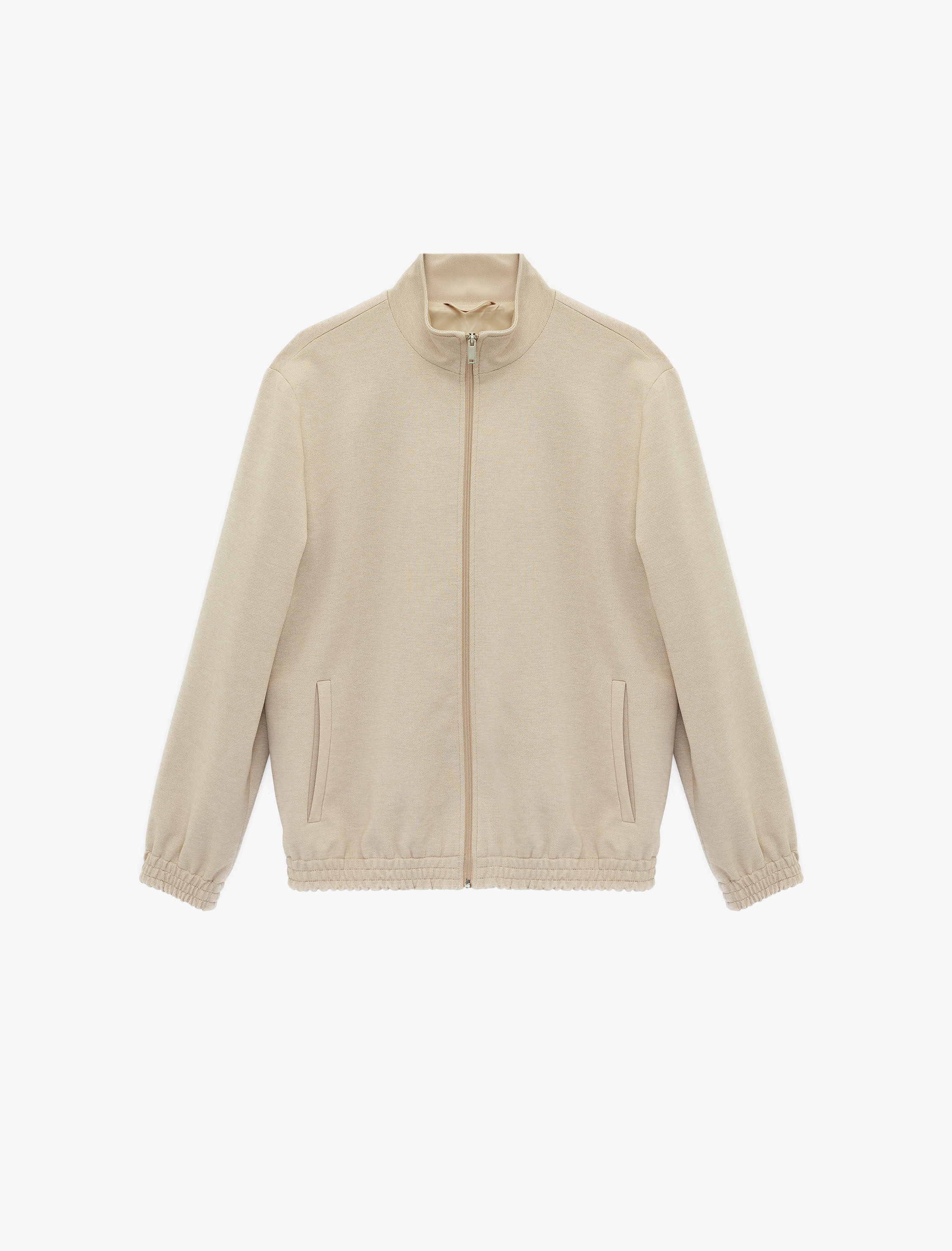   Uzun Kollu Cepli Dik Yaka Fermuarlı Slim Ceket